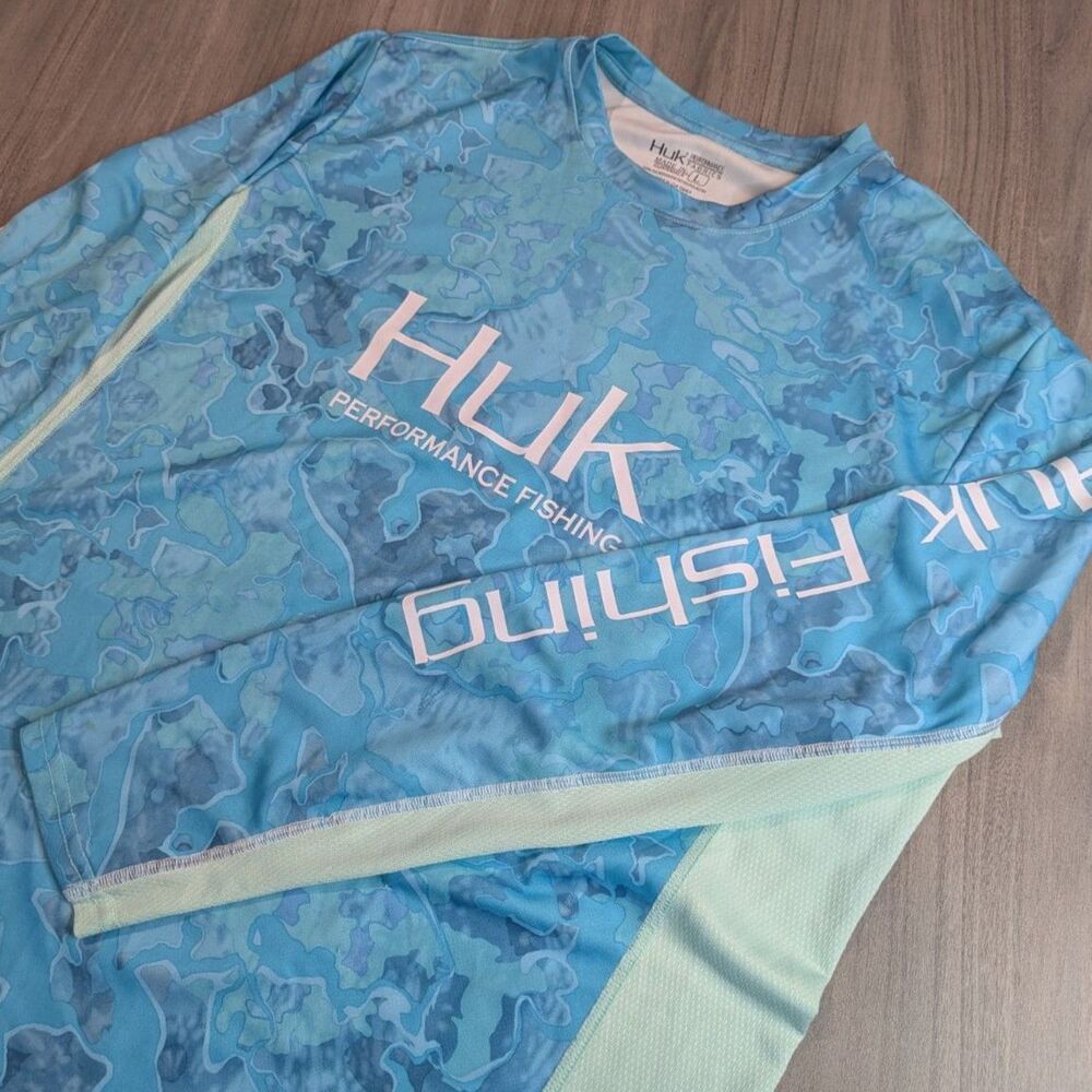 Huk Men's Icon X Current Camo Long-Sleeve Performance Fishing Shirt Blue Size L